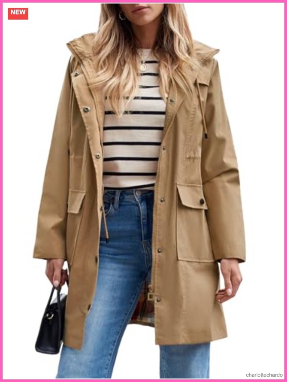 Waterproof Rain Jacket Long Raincoat Hooded Windbreaker Trench Coat